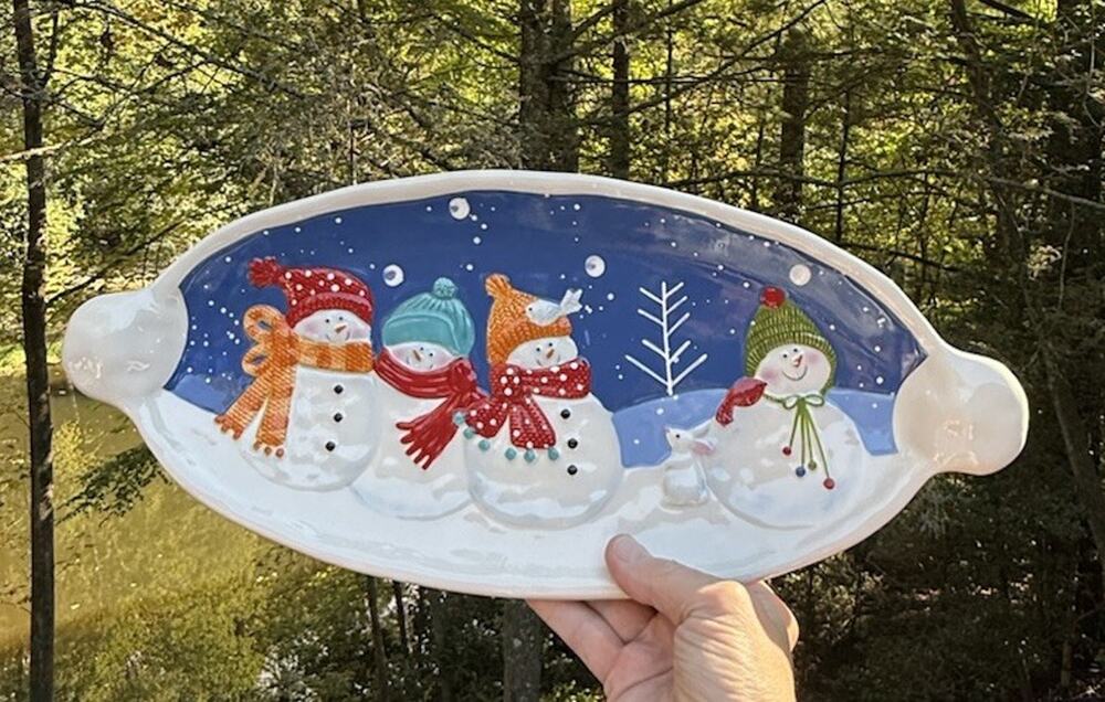 St. Nicholas Square SNOW DAYS Snowmen Christmas Holiday Platter 16” EUC -S1